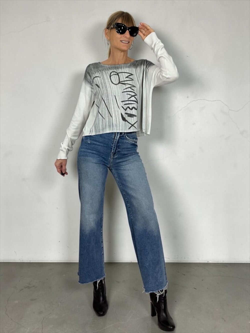 PLANET By Lauren G Pima Cotton Hieroglyphics Sweater One Size Fits All
